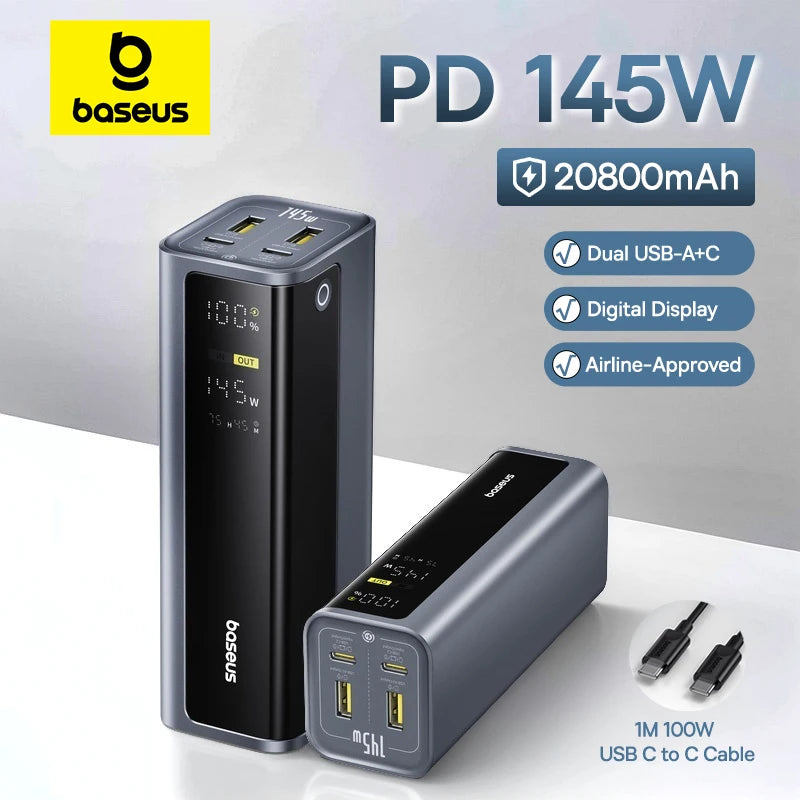 145W 20800mAh Power Bank – 100W USB-C PD Portable Charger, Dual USB-A/USB-C, Digital Display for Laptop, Phone & Gaming Handhelds