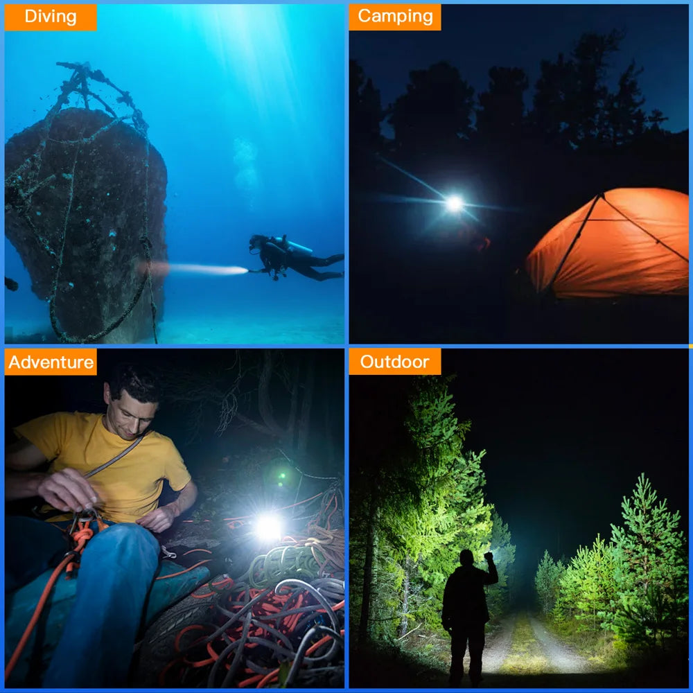 Rechargeable 3200lm Diving Flashlight - IP68 Waterproof Scuba Torch Up to 100M (328ft)