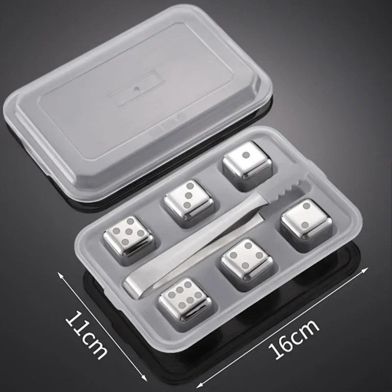 Stainless Steel Reusable Whiskey Stones - Quick-Freeze Ice Cubes with Storage Tray for Whiskey Wine Beer