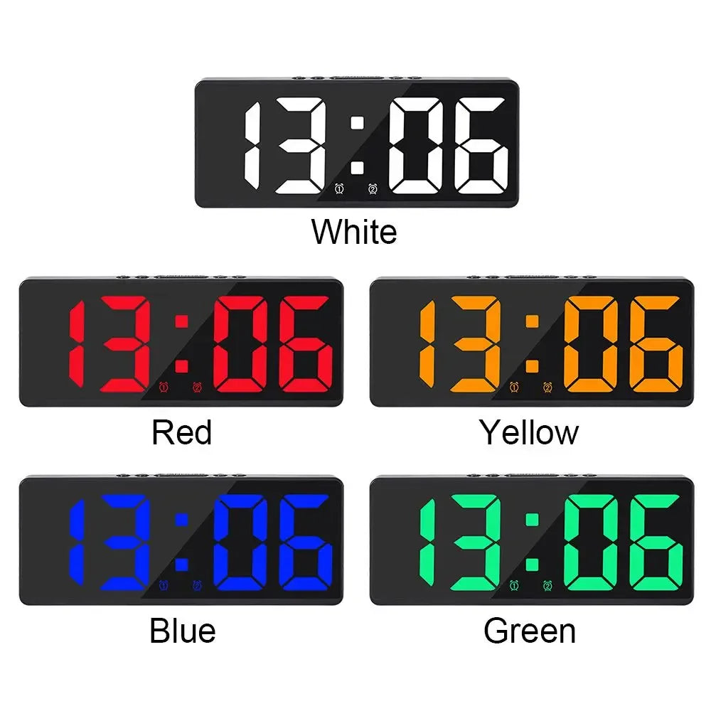 LED Digital Alarm Clock with Large Numbers, Color Nightlight, Temperature & Calendar, Voice-Activated, USB-Powered