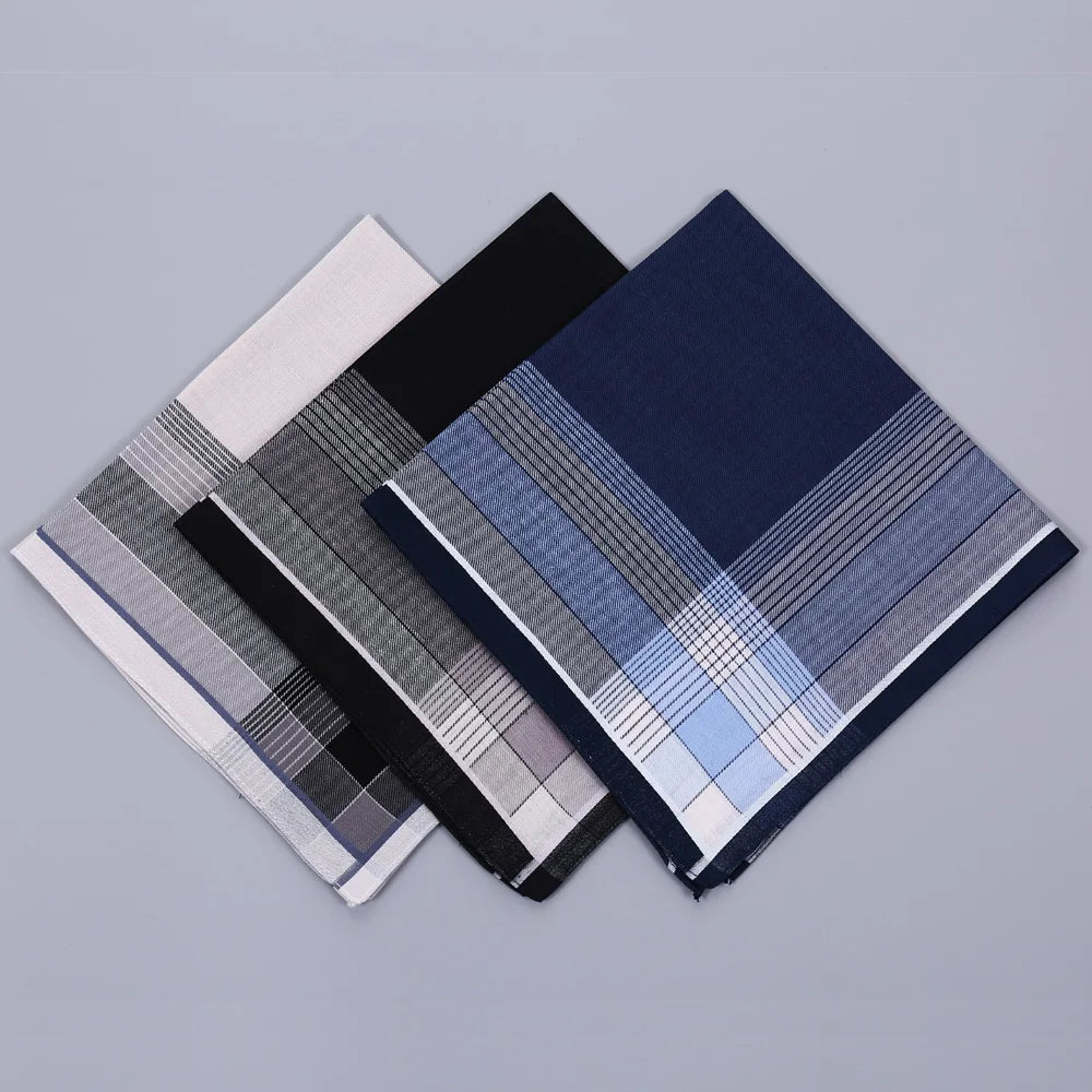 3-Pack Men's Cotton Handkerchiefs 17 x 17 in (43 x 43 cm) Soft Plaid Pocket Squares for Weddings, Sports and Everyday Use
