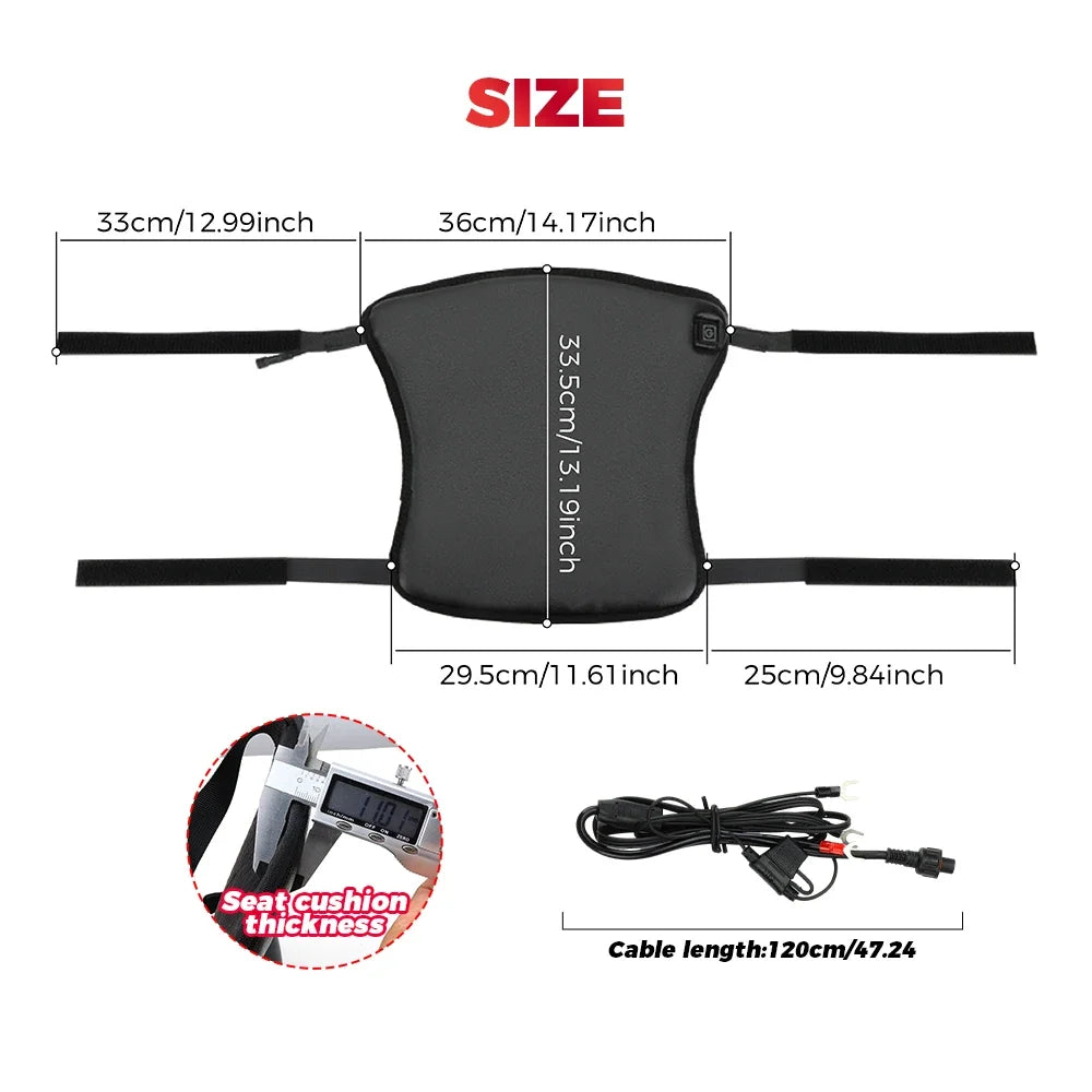 12V Universal Motorcycle Heated Seat Cushion Waterproof Heated Seat Cover for ATV UTV Winter Warmer