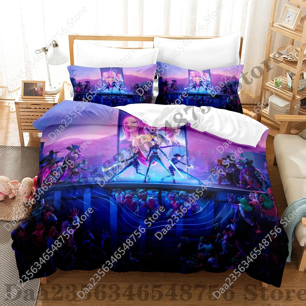K-Pop Demon Hunter Anime 3D Print Duvet Cover Set – Twin/Full/Queen/King 3-Piece Bedding (Duvet Cover + 2 Pillowcases)