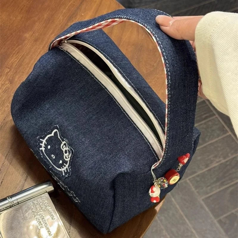 Kawaii Embroidered Makeup & Cosmetic Bag Large Capacity Travel Organizer Clutch Tote Satchel