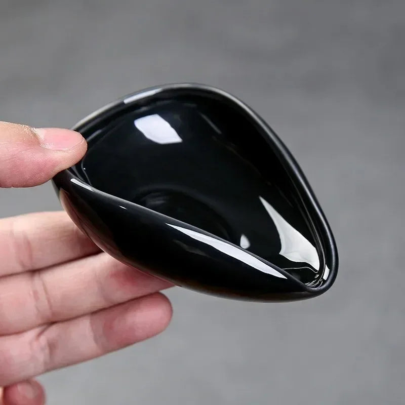 Ceramic Coffee Bean Measuring Cup & Dosing Tray - Coffee Powder Weighing Scoop for Home and Cafe (Black/White)