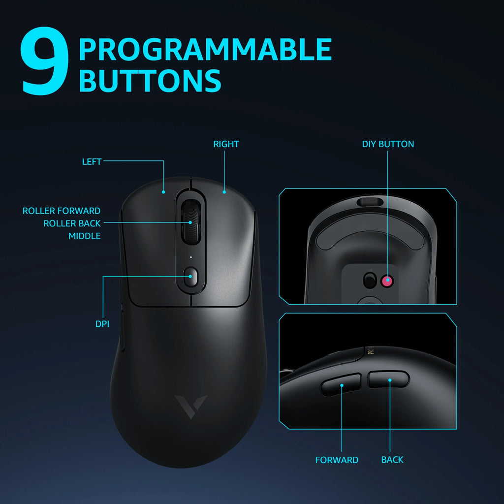 Wireless Gaming Mouse 59g (2.08 oz) Ultra-Light 8KHz (8000Hz) Polling 26,000 DPI 9 Programmable Buttons Ultimate Optical Sensor