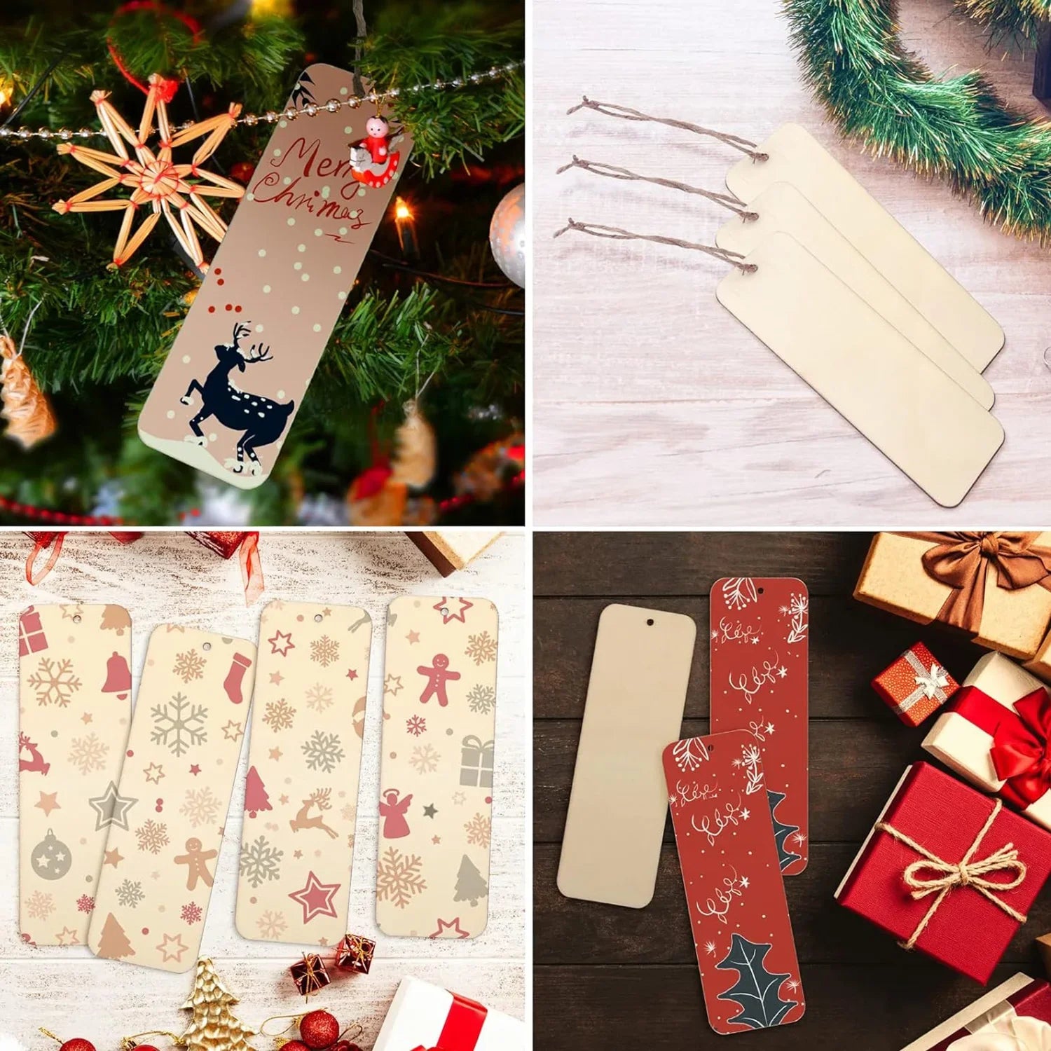 Wooden Blank Bookmarks with Rope — DIY Unfinished Wood Tags (10/20/40/60 Pack)