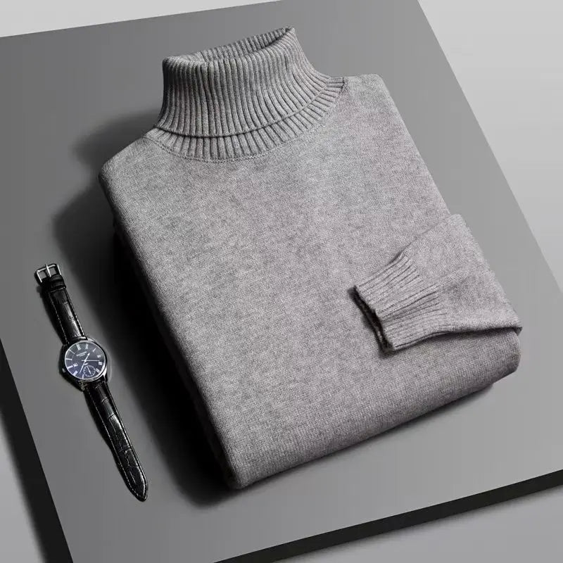 Men's Slim Fit Knitted Turtleneck Sweater - Anti-Pilling Long Sleeve Pullover, Solid Color (Autumn/Winter)