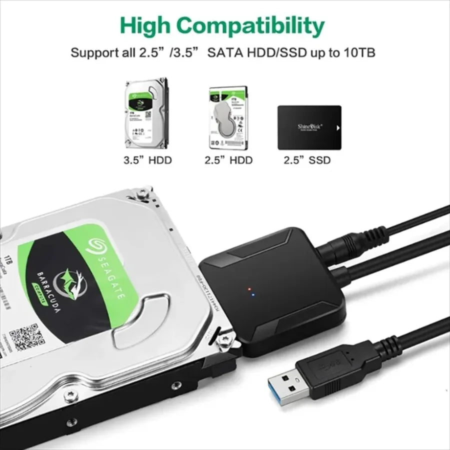 USB 3.0 to SATA Adapter Cable for 2.5-inch & 3.5-inch HDD/SSD - 5Gbps External Converter with 12V Power Adapter
