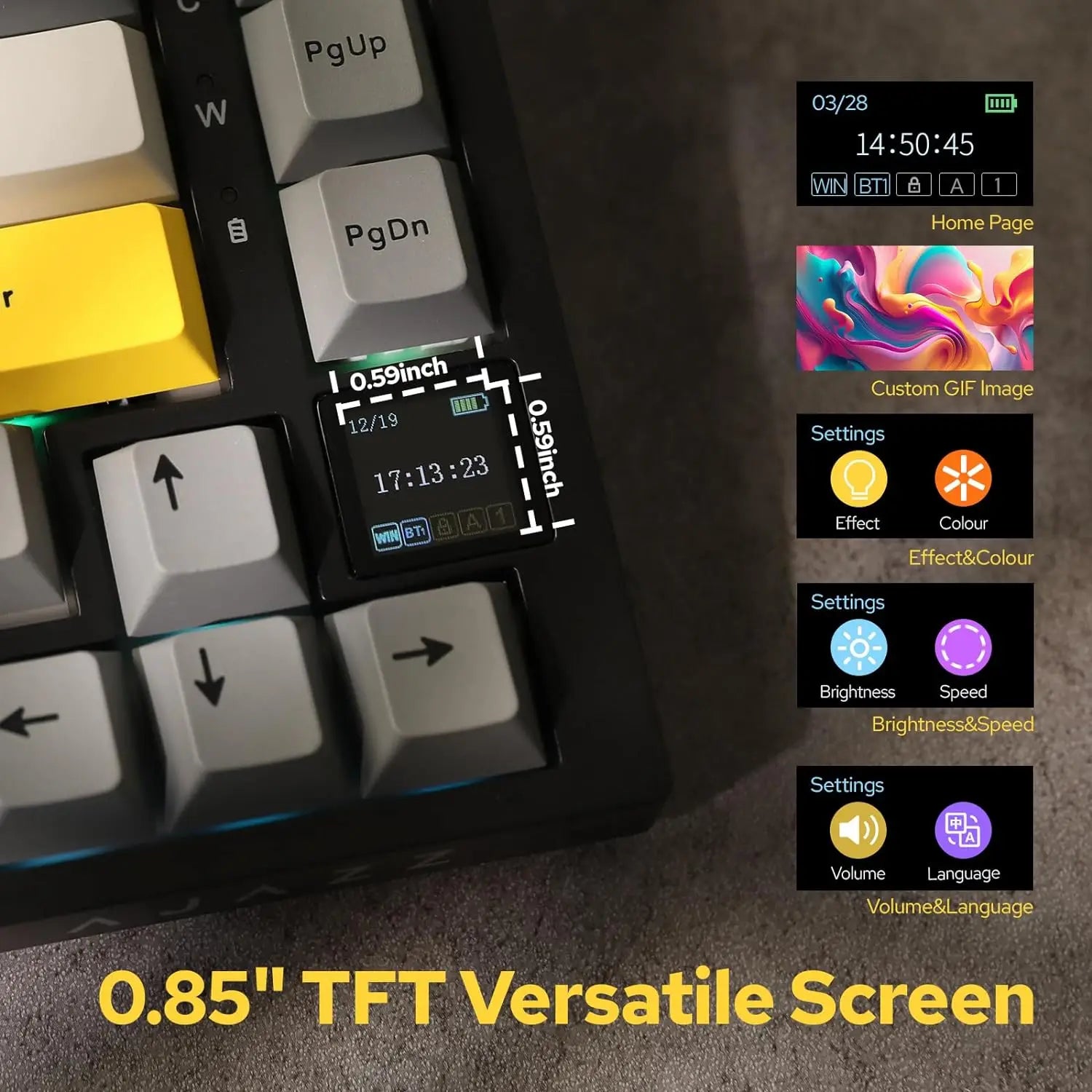 75% Compact Mechanical Gaming Keyboard — Bluetooth 5.1, 2.4GHz & USB-C Wired, Hot-Swappable PBT Keycaps with Metal Volume Knob, RGB