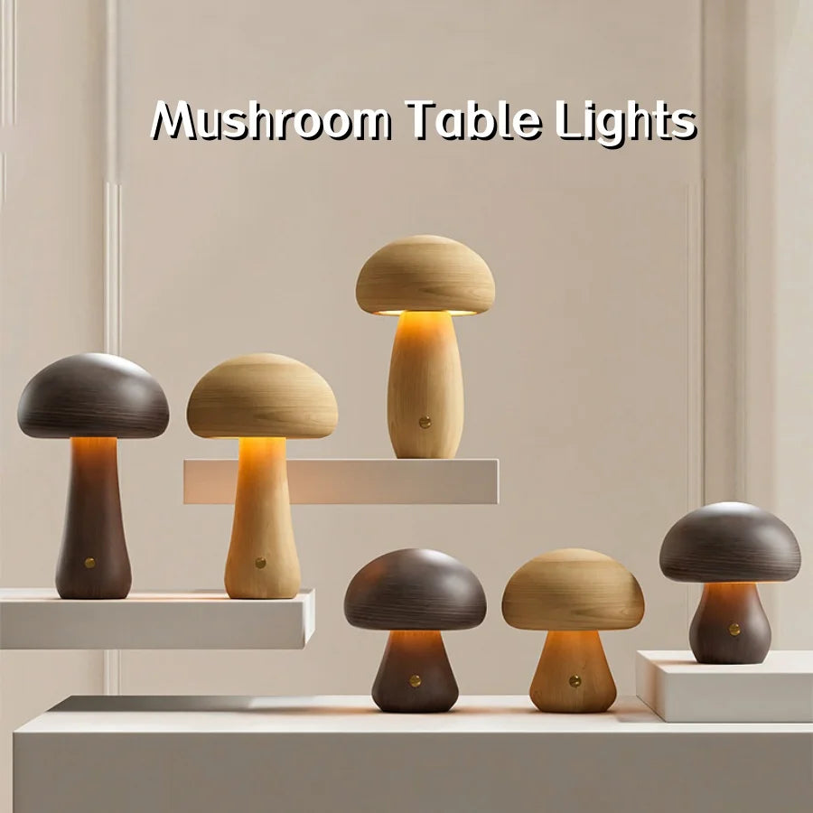 Rechargeable Mushroom Night Light - Dimmable Touch LED Bedside Lamp for Bedroom, Kids & Nursery