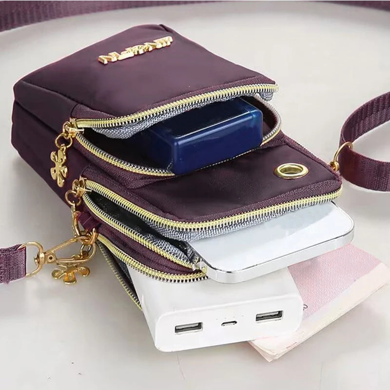 Women's Mini Crossbody Bag – Vertical Wrist Wallet & Phone Pouch, Nylon Zipper Purse