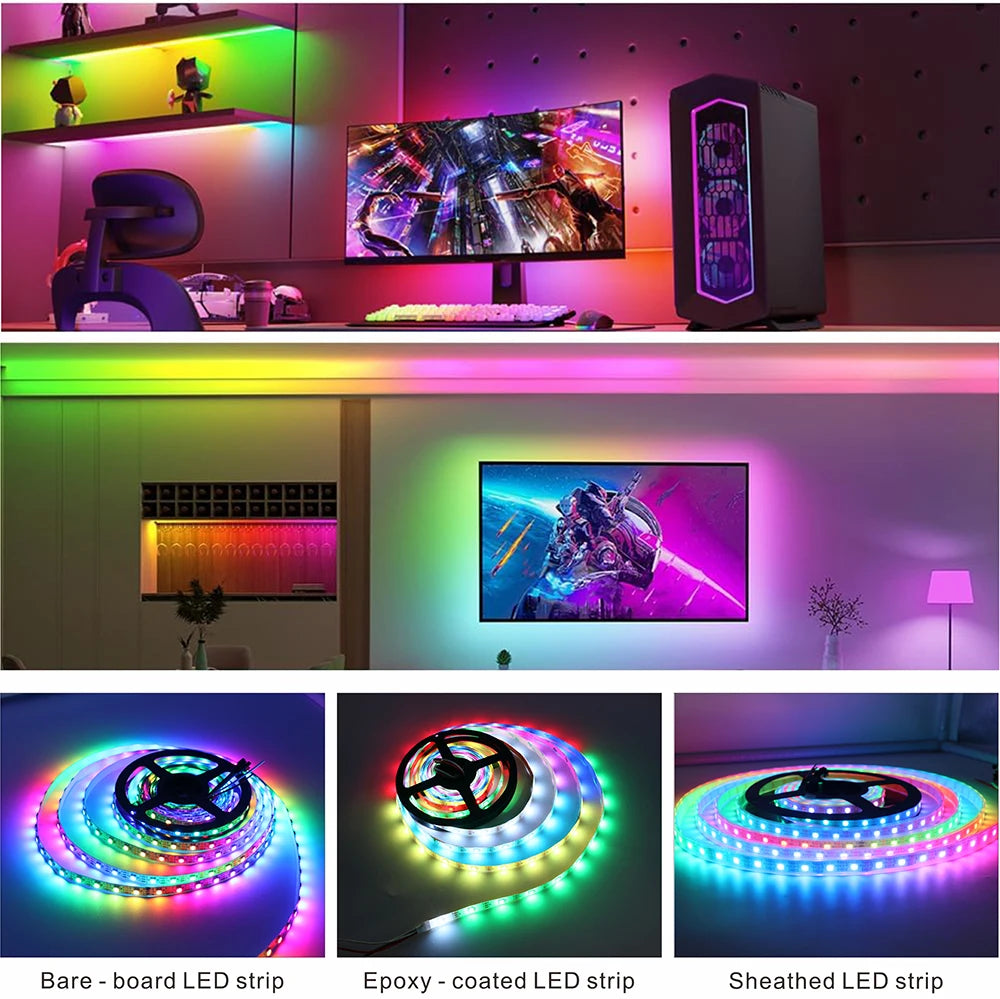 5V Addressable RGB LED Strip — Smart Digital Pixel Tape, 30/60/74/96/144 LEDs/m, 1m–5m (3.3–16.4 ft), Black/White PCB, IP30/IP65/IP67