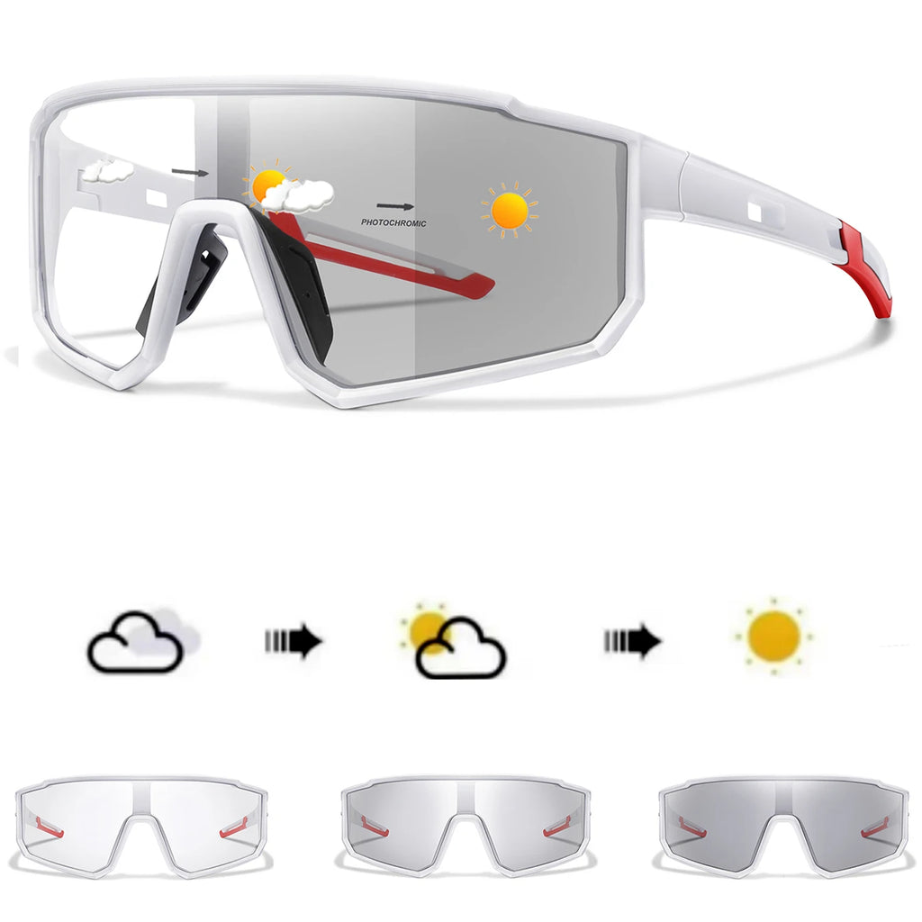 Unisex Photochromic Road Bike Sunglasses - Polycarbonate Lenses, 142 mm (5.6 in) W x 58 mm (2.3 in) H