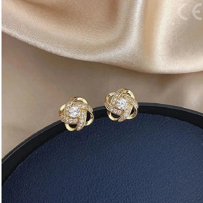 Zircon Heart Flower Crystal Stud Earrings Korean Square Geometric Design for Women Gift