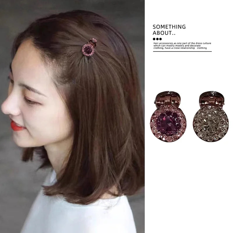 Mini Round Rhinestone Hair Claw Clip – 2/4 Pack Small Retro Zircon Hairpins for Women & Girls