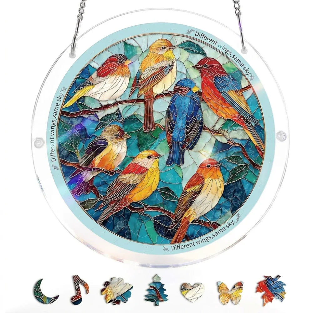 83-Piece Acrylic Puzzle Sun Catcher, 7.4 in (18.8 cm) Round UV-Printed Window Hanging Decor – Easy Assembly