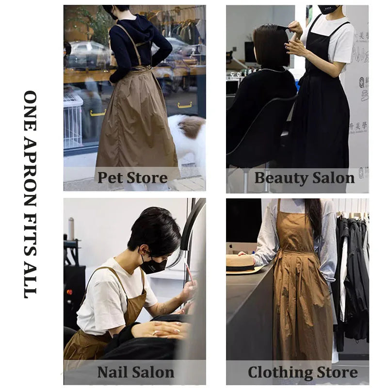 Long Waterproof Apron with Pockets – Oilproof Pleated Ruffled Apron for Kitchen, Salon & Gardening, 73.6 x 41.7 in (187 x 106 cm)