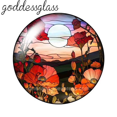 10-Pack Round Glass Photo Cabochons (12/18/20/25mm) Floral Flat Back for Jewelry Making