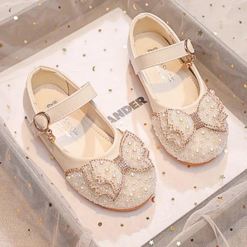 Girls Princess Glitter Ballet Flats, Rhinestone Party & Wedding Shoes — PU Leather, Non-Slip Rubber Sole