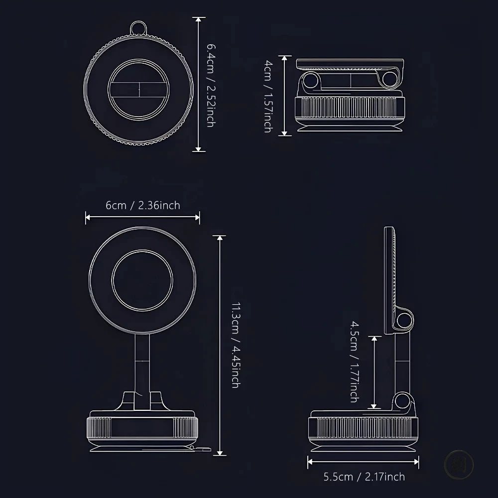 Magnetic 360° Foldable Phone Holder with Vacuum Mount for Car, Desk & Bathroom - Universal