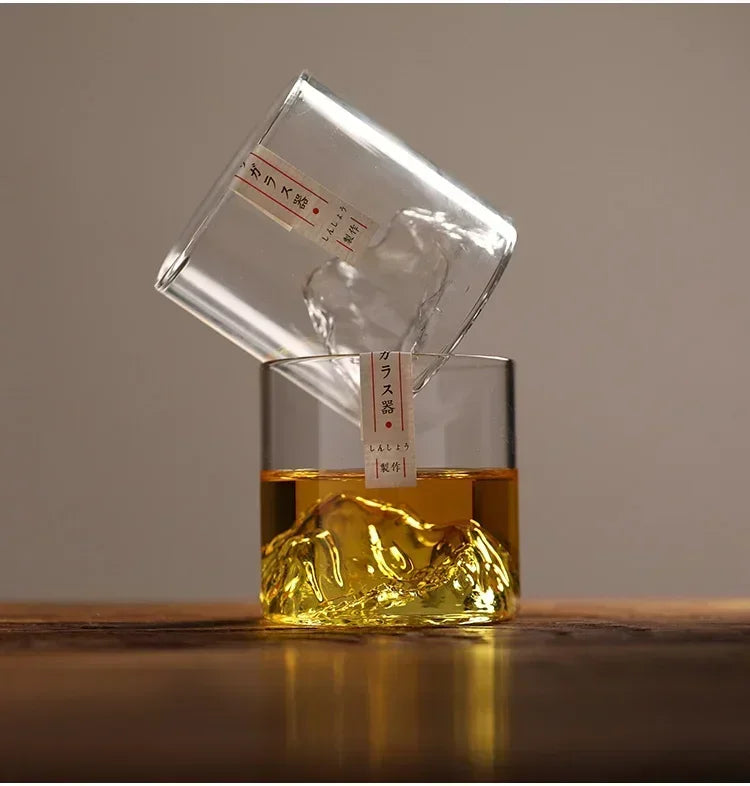 Snow Mountain 3D Glass Drinkware – Transparent Whiskey & Water Cup, Multipurpose, 180ml (6.1oz) & 300ml (10.1oz)