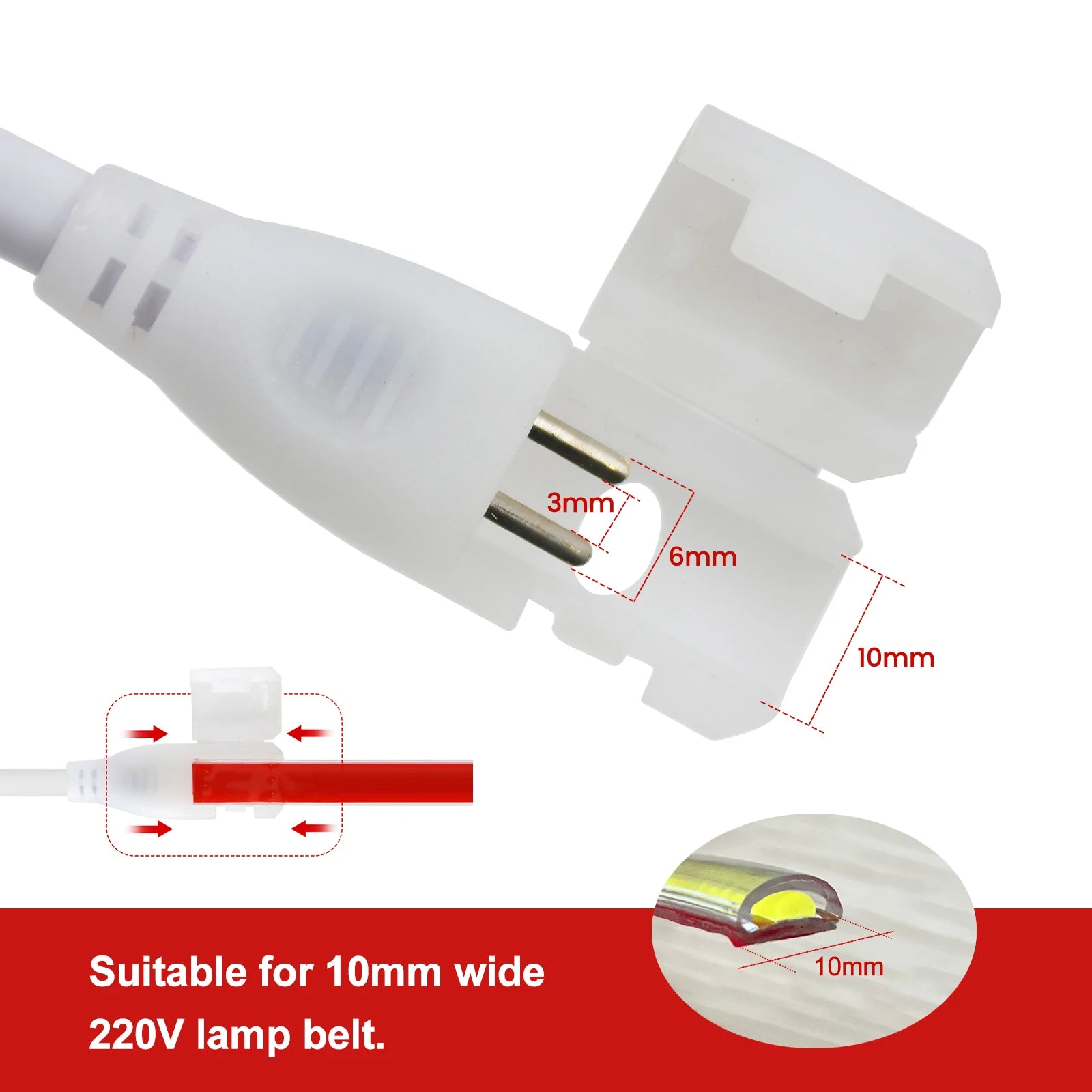 AC 220V COB LED Strip Light — 240 LEDs/m (73 LEDs/ft) IP65 Waterproof, 3000K/4000K/6000K, 10 cm (3.94 in) Cuttable Self-Adhesive Flexible Tape