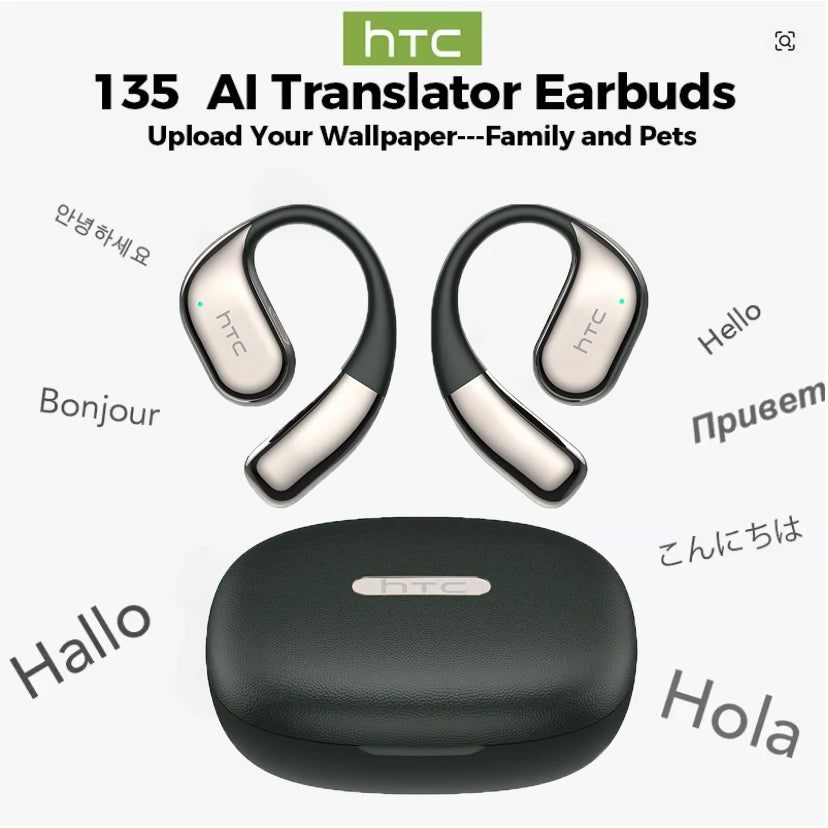 Bluetooth 6.0 Open-Ear Gaming Earbuds with AI Real-Time Translation, Surround Stereo Ear-Hook Sports Headphones for Running & Travel