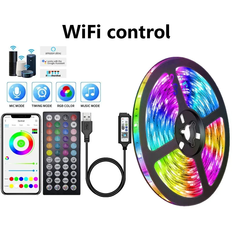 USB RGB LED Strip Lights 5050 SMD — App & Remote Control, Flexible 5V USB Tape Lights (1–15 m / 3.3–49.2 ft) for TV Backlight, Room & Party