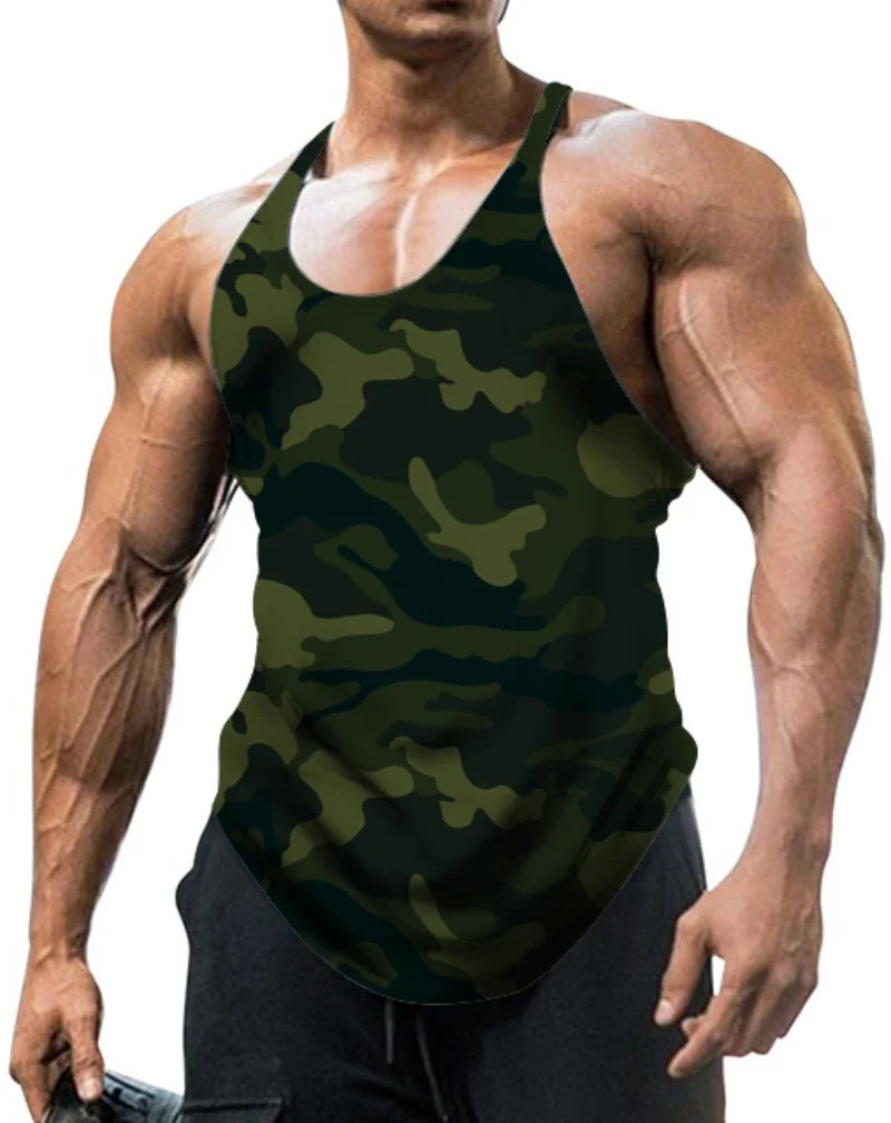 Men's Camo Sleeveless Tank Top - Vintage Sports Workout Training Vest