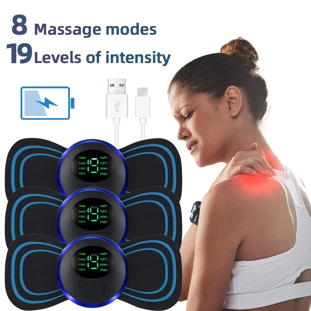 Portable EMS Neck and Body Muscle Stimulator Mini Electric Massager for Neck, Back, Calf & Joint Pain Relief