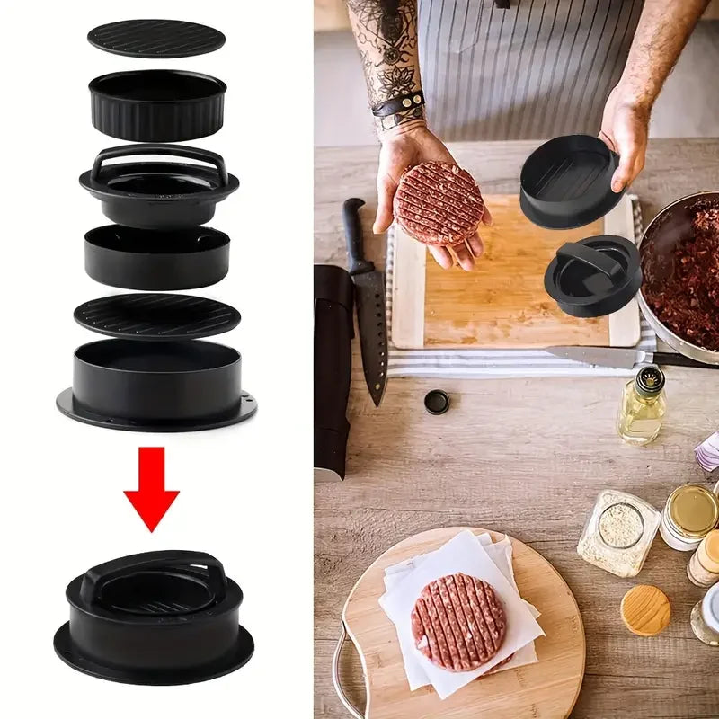 3-in-1 Burger Press Mold & Patty Maker – Nonstick Stuffed Hamburger Press for Beef, Chicken, Turkey & Veggie Patties