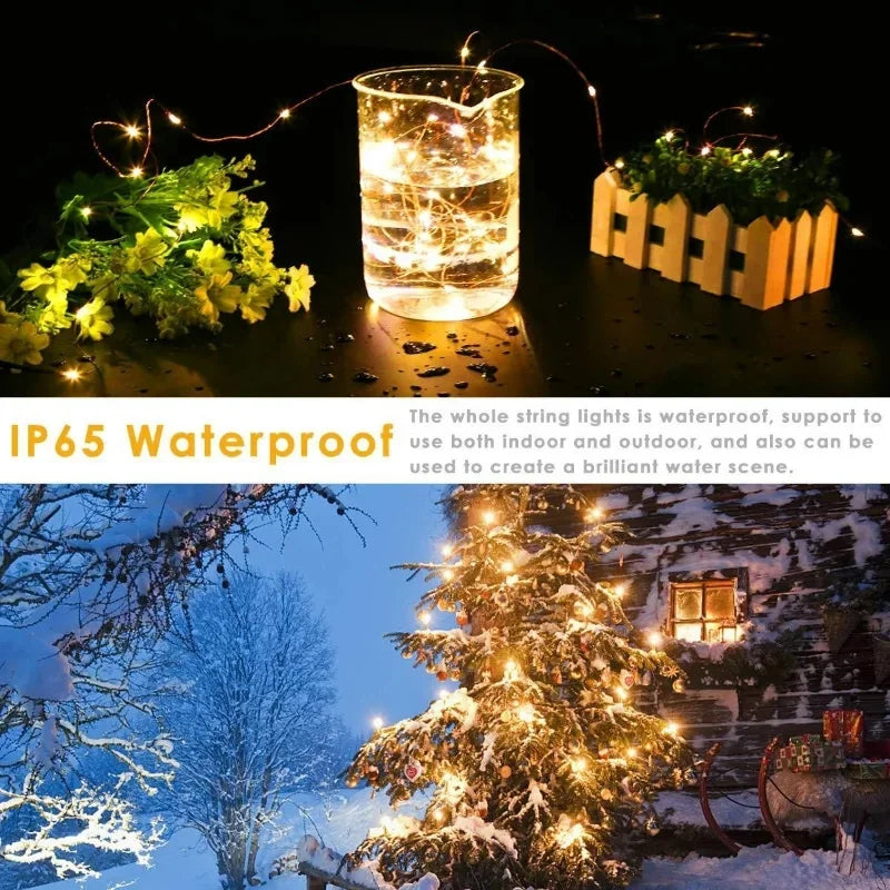 USB Fairy LED String Lights — 1/2/5/10/20/30M (3.3–98.4 ft) Silver Wire, 8 Modes & Remote, Multicolor