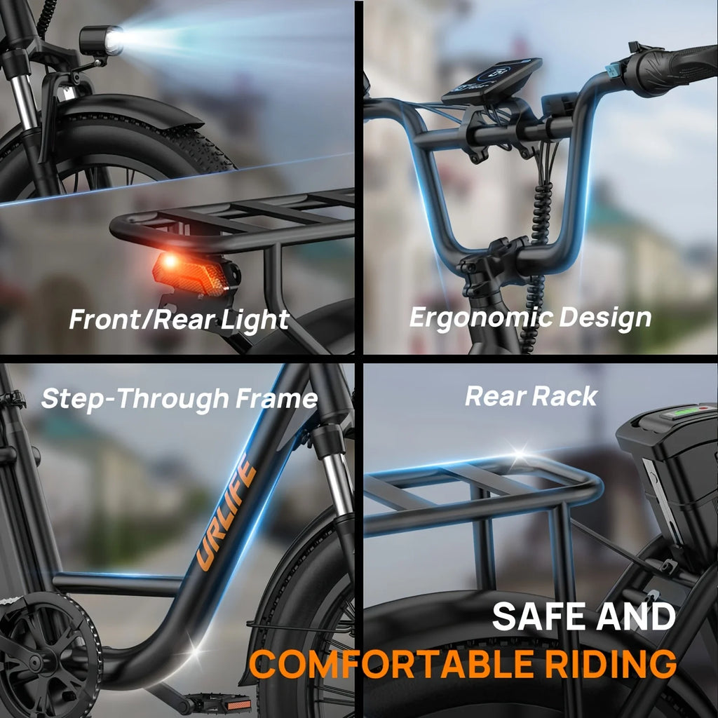 1000W Electric Fat Tire E-Bike 48V 13Ah Removable Battery, 20"x3" (50.8x7.6 cm), 7-Speed, Dual Disc Brakes, Up to 60+ km Range