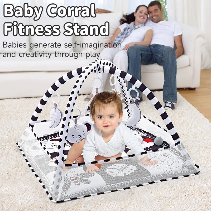Baby Play Gym Activity Mat with Toy Bar — Tummy Time & Crawling Playmat for Newborns to 18 Months, 31.5 x 31.5 x 19.7 in (80 x 80 x 50 cm)
