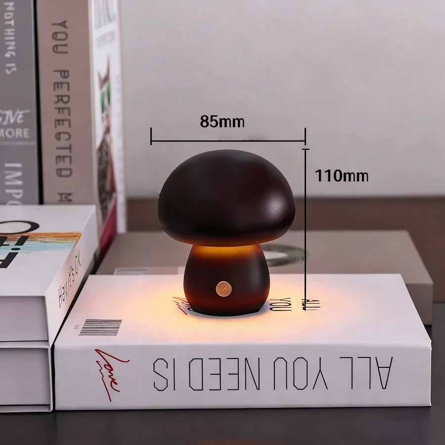 Rechargeable Mushroom Night Light - Dimmable Touch LED Bedside Lamp for Bedroom, Kids & Nursery