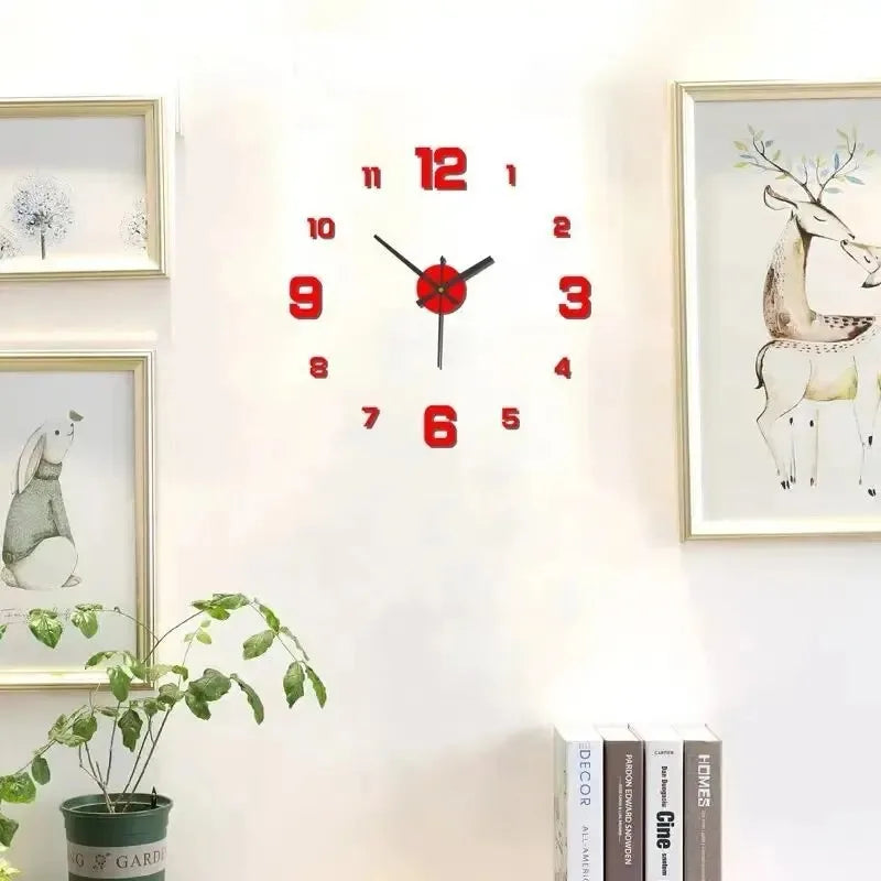 Acrylic Mirror Wall Clock Sticker — Modern Plant Pattern Wall Decor for Living Room & Bedroom
