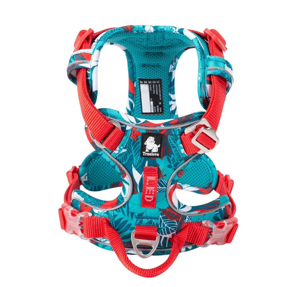 Adjustable Padded Dog Harness with Handle – Reflective Nylon, Front & Back Leash Attachments, Quick-Release Vehicle Safety Harness