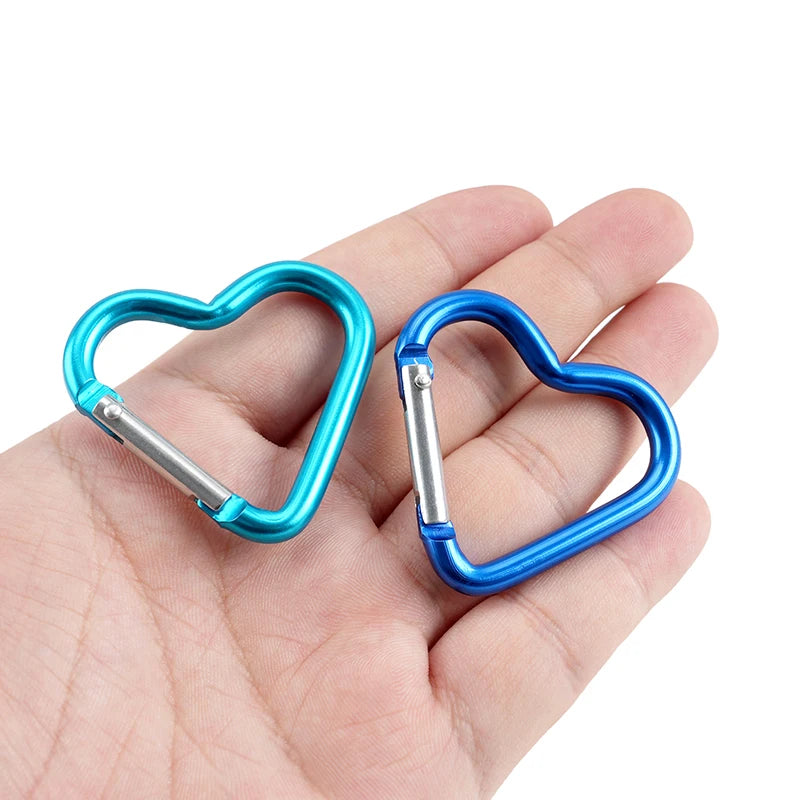 Heart-Shaped Aluminum Carabiner Keychain Clip for Keys, Water Bottles & Bags - Travel Hanging Hook