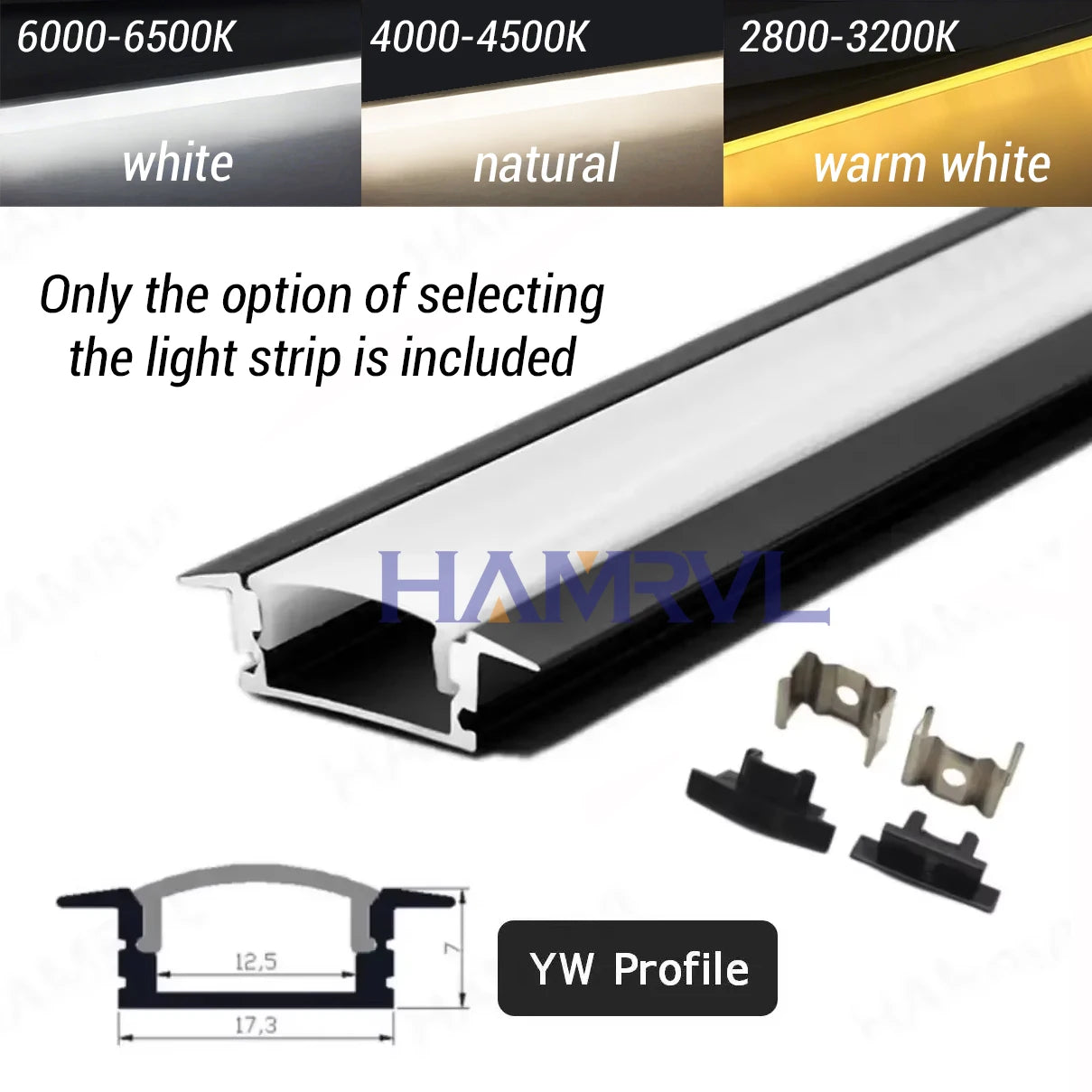 LED Aluminum Channel Profile 1m / 0.5m with Diffuser — Black/White/Clear Covers for 5050 & 5630 LED Strips, DC 12V, Warm/Natural/Cool White
