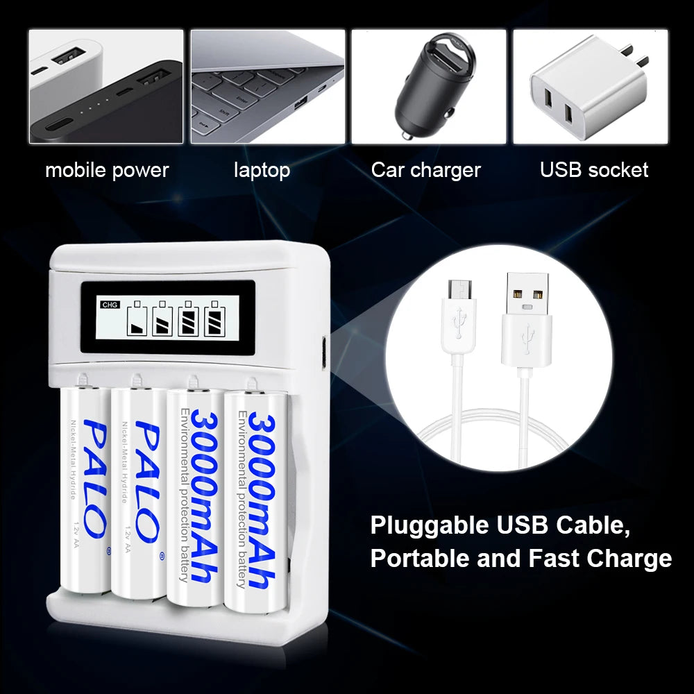 Ni‑MH Rechargeable Batteries AA 1.2V 3000mAh + AAA 1.2V 1100mAh with Battery Case