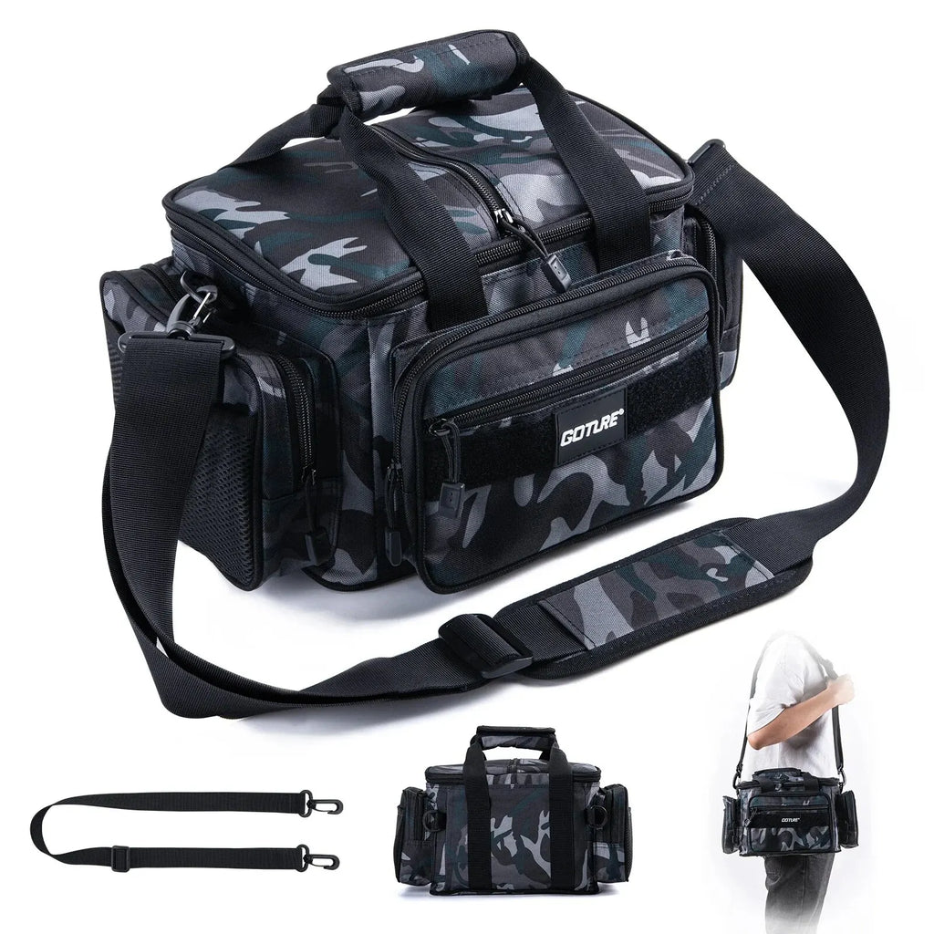 Fishing Tackle Bag 14.96 x 9.05 x 7.48 in (38 x 23 x 19 cm) High-Capacity 600D Oxford Shoulder Backpack for Fishing, Camping & Cycling