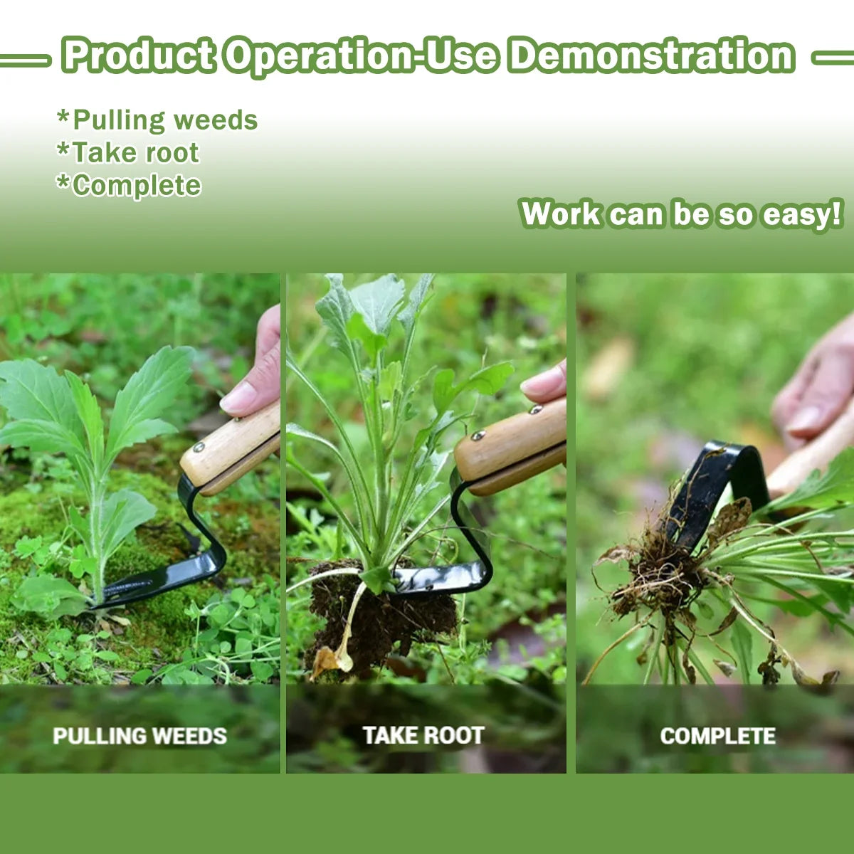 Handheld Dandelion Puller & Garden Fork – Carbon Steel Weeder with Wooden Handle for Lawn Care
