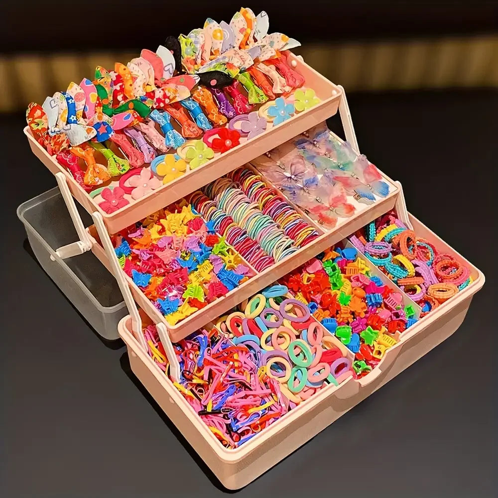 555-Piece Colorful Butterfly Hair Clips and Elastic Bands Set for Girls, Cute Kids Hair Accessories