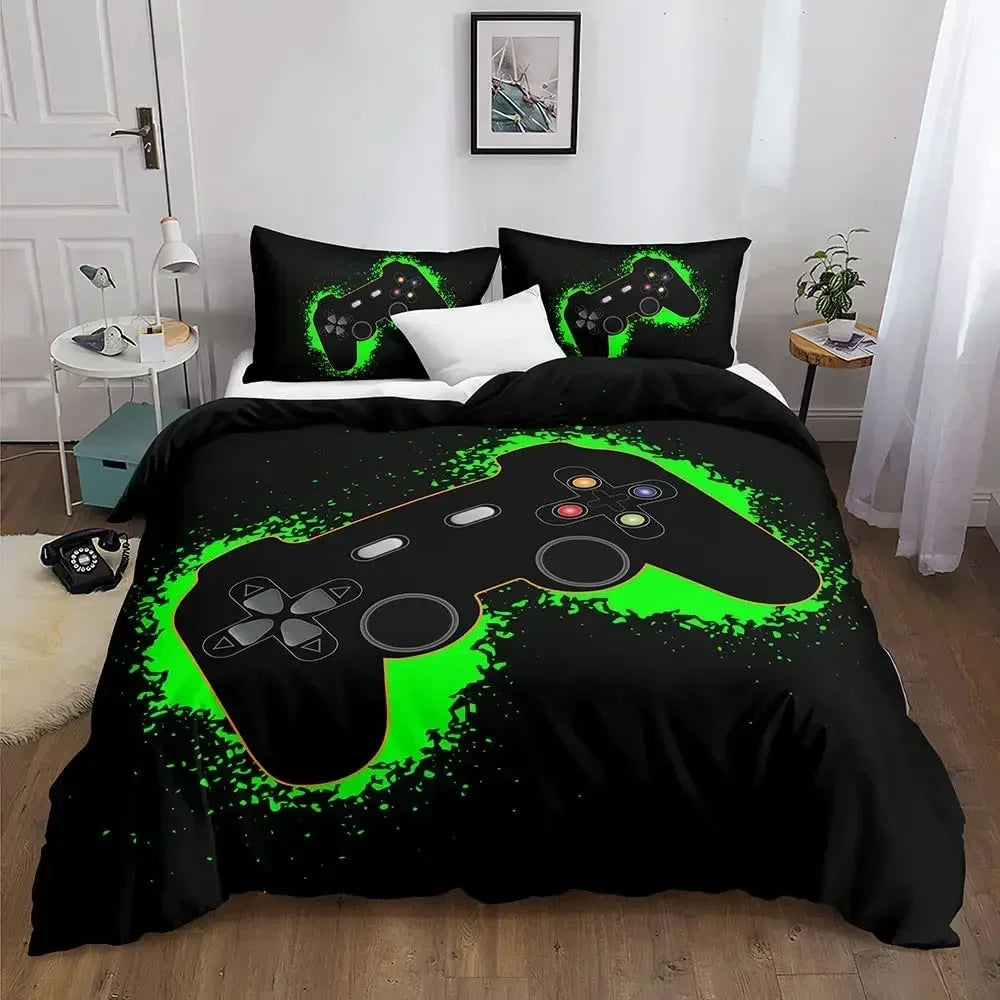 Gamer Bedding Set 3-Piece Duvet Cover & 2 Pillowcases – Video Game Controller Design for Kids & Teens