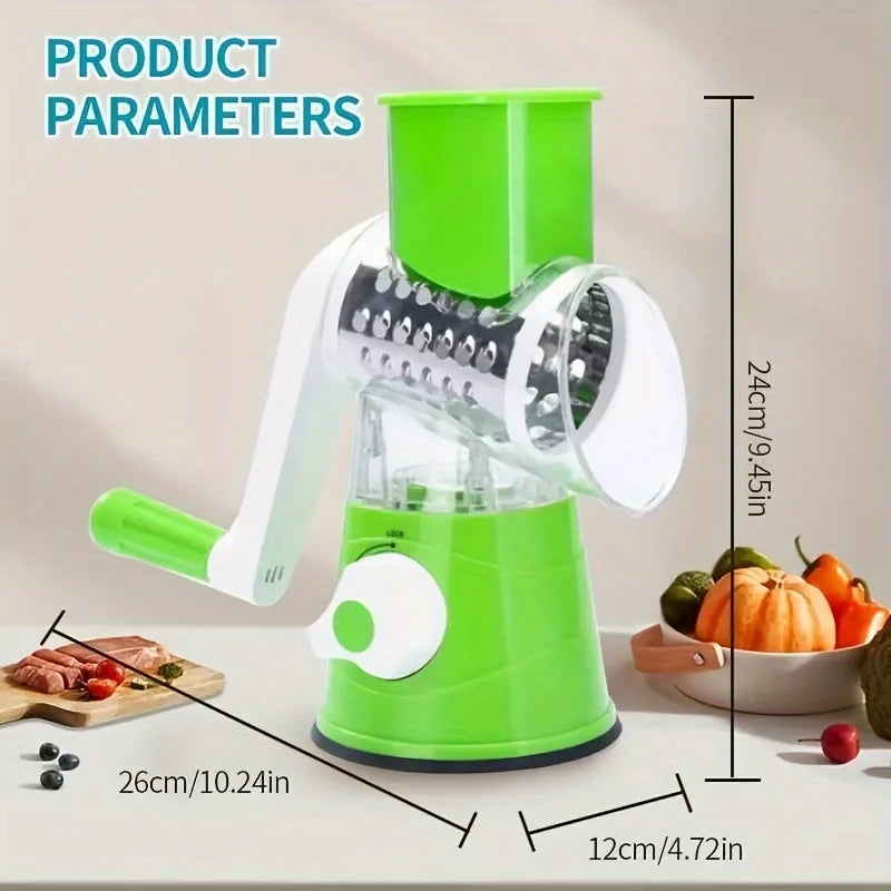 Stainless Steel Benchtop Drum Slicer & Grater for Vegetables and Fruits