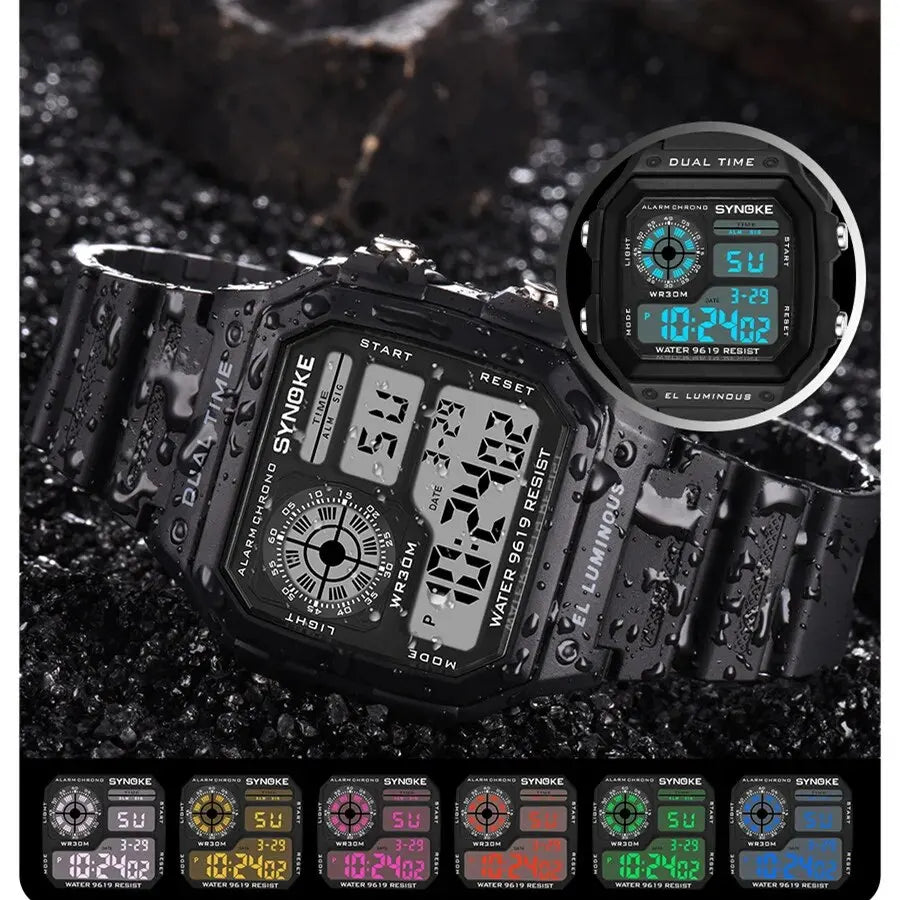 Unisex Digital Sports Watch 44mm Waterproof 3ATM LED Backlight Alarm Stopwatch