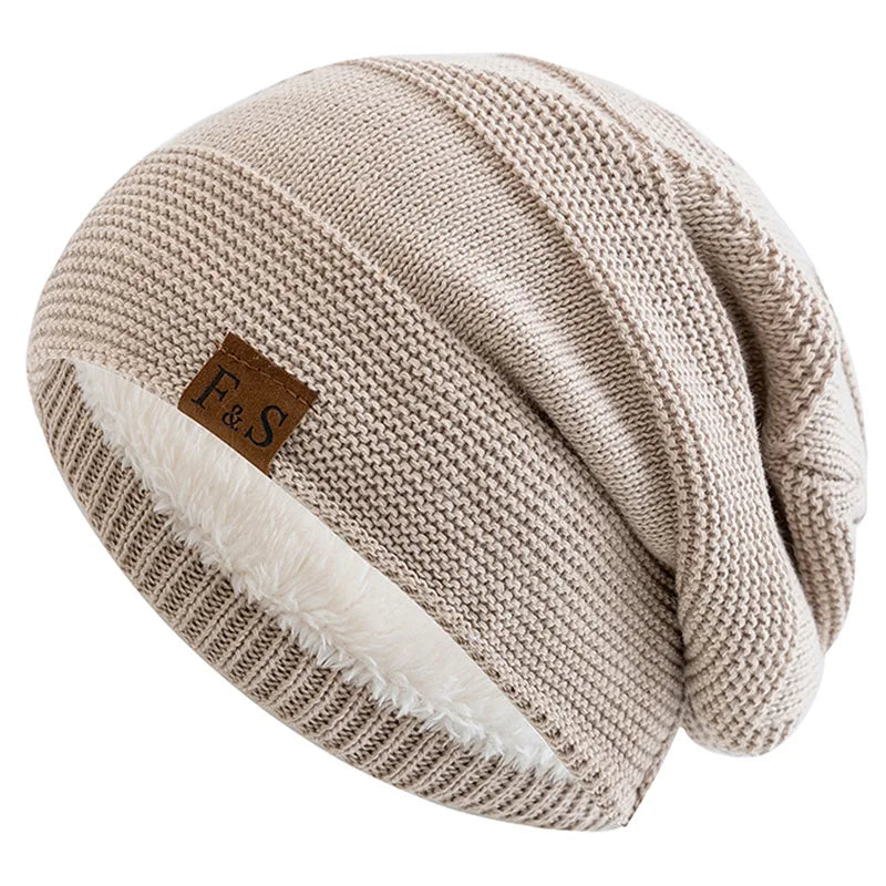 Unisex Fur-Lined Slouchy Winter Beanie – Warm Knit Hat for Men & Women
