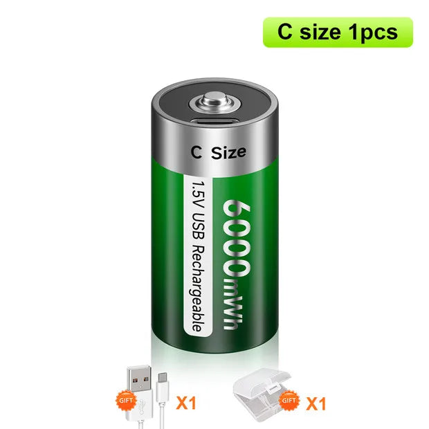 USB-C Rechargeable C-Size Li-Ion Battery 2500mAh (LR14)