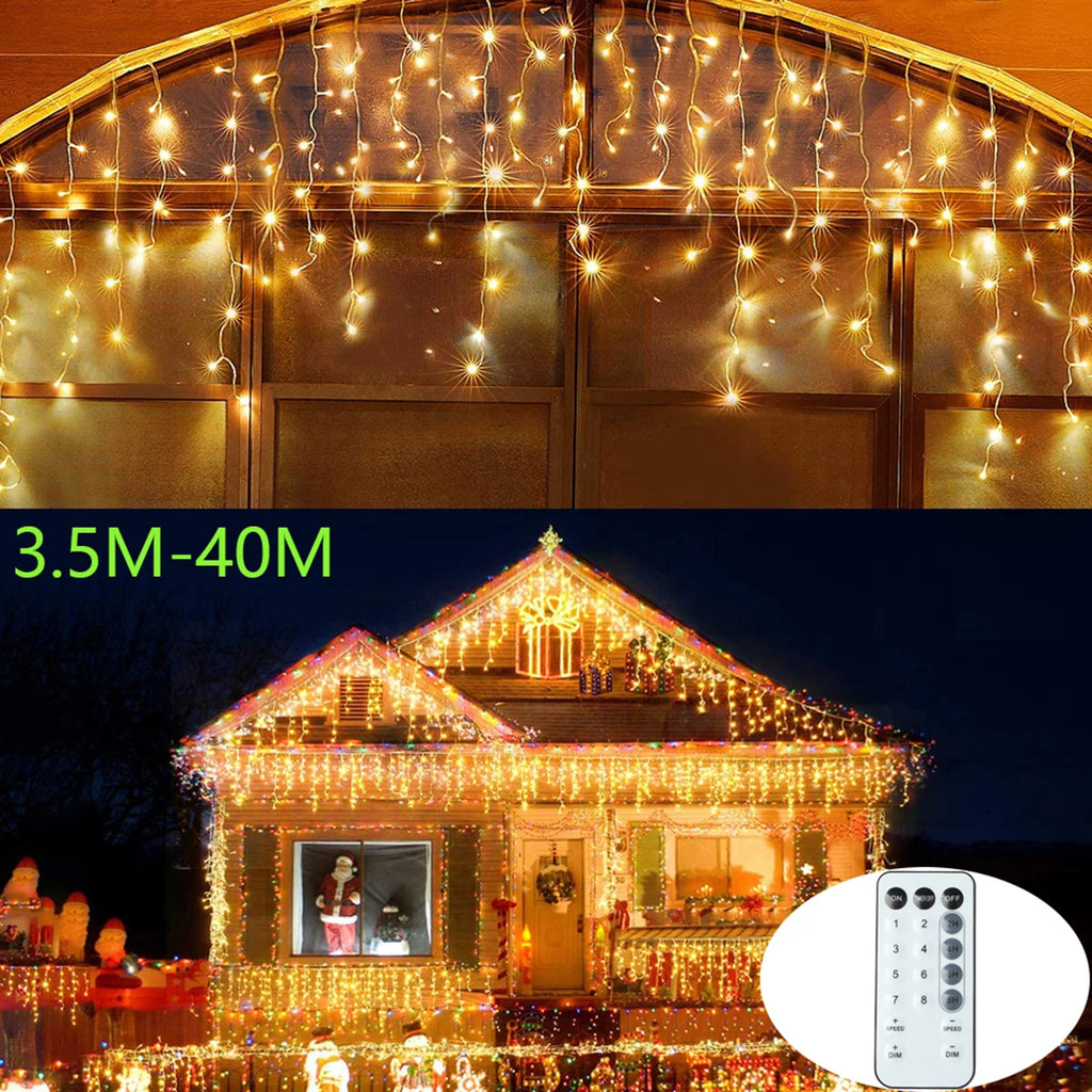 LED Icicle Curtain Fairy Lights – 3.5m to 40m (11.5–131 ft) Waterproof String Lights for Christmas, Wedding & Party Indoor Outdoor